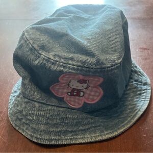 Y2K Denim Bucket Hat with Hello Kitty Patch